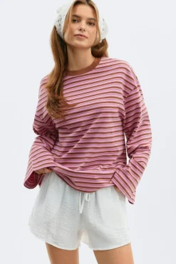Sale Gina Tricot Stripe long sleeve tee Roze