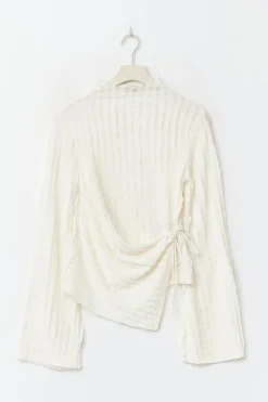 Discount Gina Tricot Textured tie detail top Wit