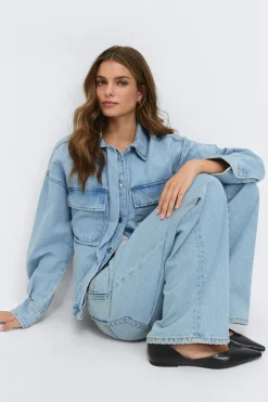 Online Gina Tricot Tie denim shirt Blauw