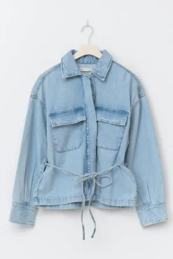 Online Gina Tricot Tie denim shirt Blauw