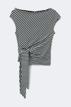 Hot Gina Tricot Tie detail stripe top Zwart