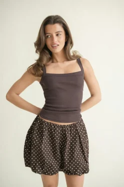 Hot Gina Tricot Tight fit rib singlet Bruin