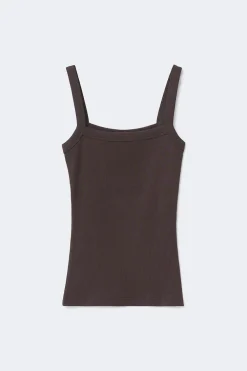 Hot Gina Tricot Tight fit rib singlet Bruin