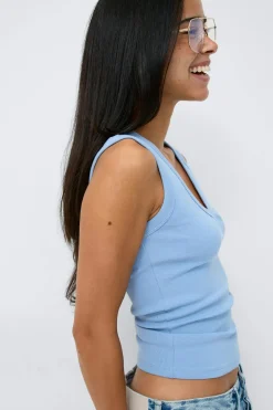 Sale Gina Tricot Tight v-neck rib tank Blauw