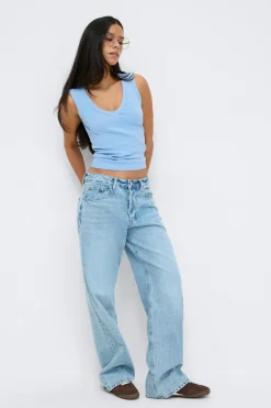 Sale Gina Tricot Tight v-neck rib tank Blauw