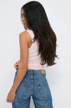 Outlet Gina Tricot Tight v-neck rib tank Roze