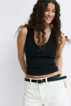 Best Gina Tricot Tight v-neck rib tank Zwart