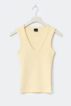 Hot Gina Tricot Tight v-neck rib tank Geel