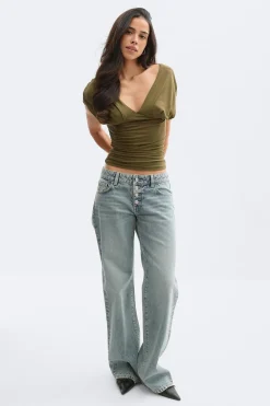 Sale Gina Tricot V-neck top Groen