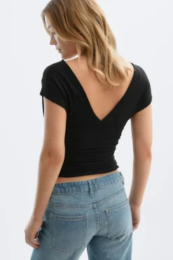 Sale Gina Tricot V-neck top Zwart