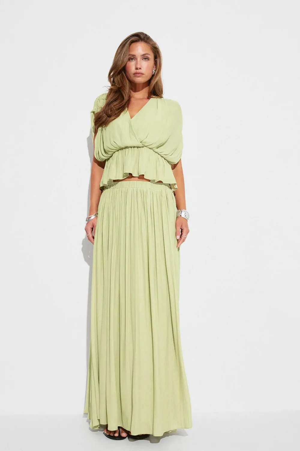 New Gina Tricot Wide maxi skirt Groen