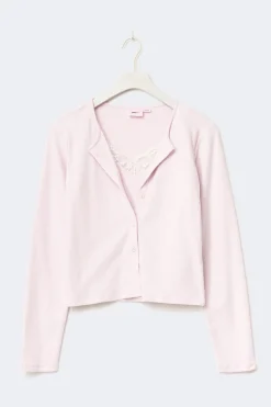 Gina Tricot Y 2 in 1 lace rib cardigan Roze