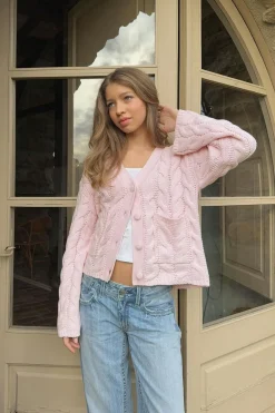 Clearance Gina Tricot Y cable knitted cardigan Roze