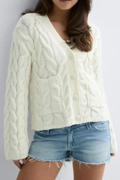 New Gina Tricot Y cable knitted cardigan Wit