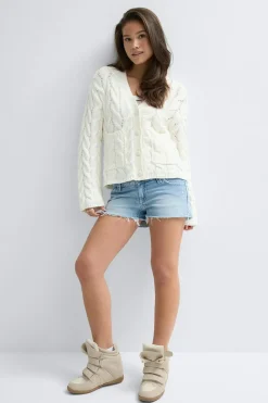 New Gina Tricot Y cable knitted cardigan Wit