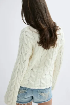 New Gina Tricot Y cable knitted cardigan Wit