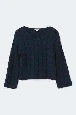 New Gina Tricot Y cable knitted sweater Blauw