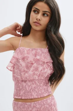 Hot Gina Tricot Y chiffon frill singlet Roze