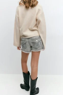 New Gina Tricot Y chunky embroidery shorts Grijsv