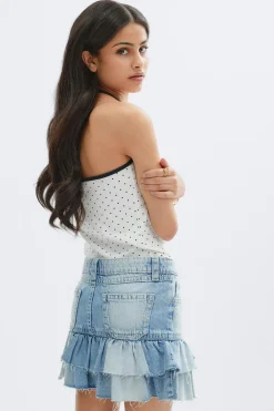 New Gina Tricot Y denimdoll frill skirt Blauw