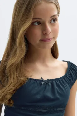 New Gina Tricot Y fitted lace top Blauw