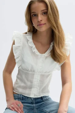 Sale Gina Tricot Y fitted short sleeve top Wit