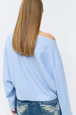 Hot Gina Tricot Y knitted poncho top Blauw