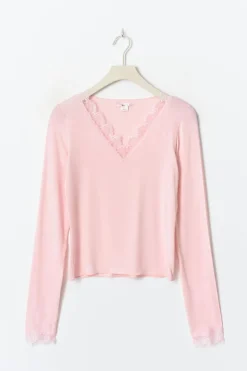 New Gina Tricot Y lace top Roze