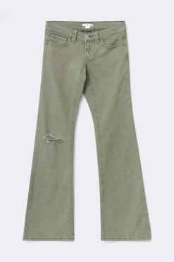 Sale Gina Tricot Y one knee destroy jeans Groen