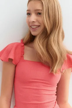 Clearance Gina Tricot Y open back frill top Roze