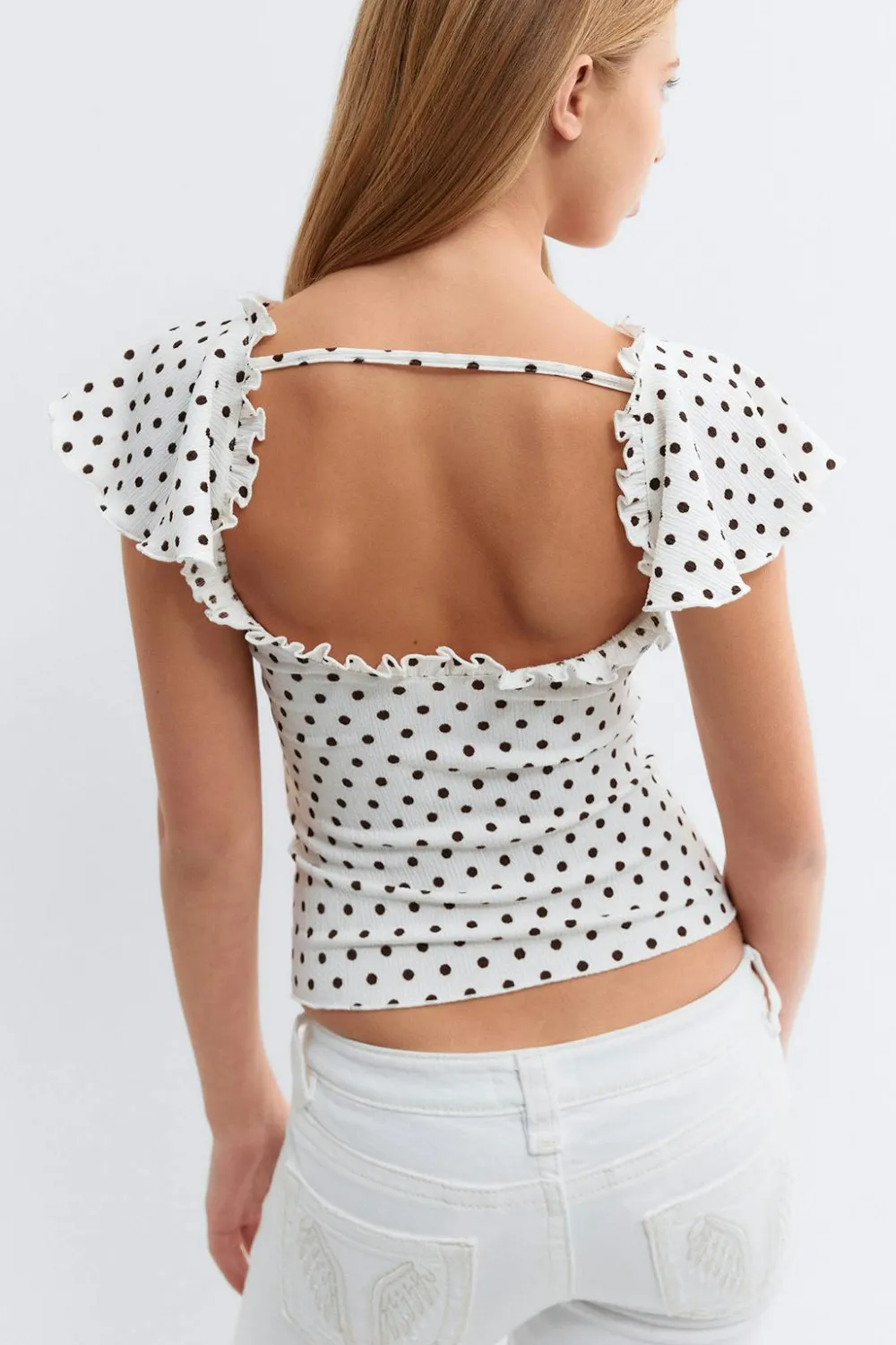 New Gina Tricot Y open back frill top Zwart