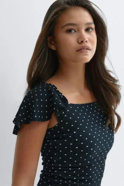 New Gina Tricot Y open back frill top Blauw