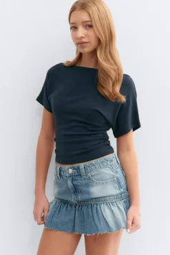 Gina Tricot Y ruched top Blauw