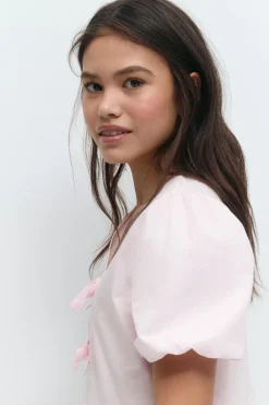 New Gina Tricot Y tie peplum top Roze